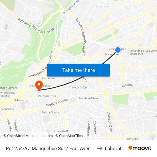 Pc1254-Av. Manquehue Sur / Esq. Avenida Apoquindo to Laboratorios map