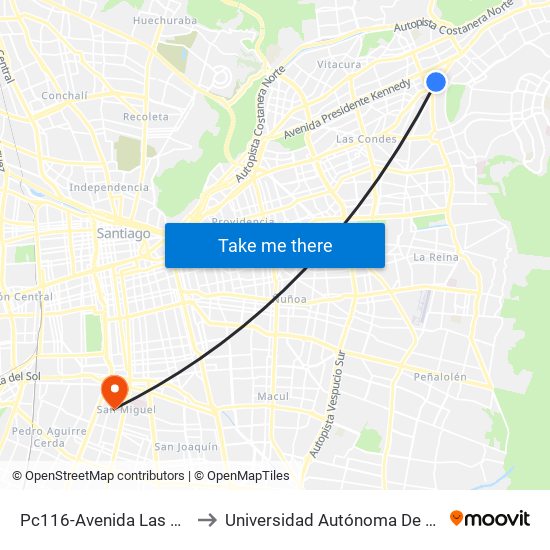 Pc116-Avenida Las Condes / Esq. G. Fuenzalida to Universidad Autónoma De Chile - Sede El Llano Subercaseaux map