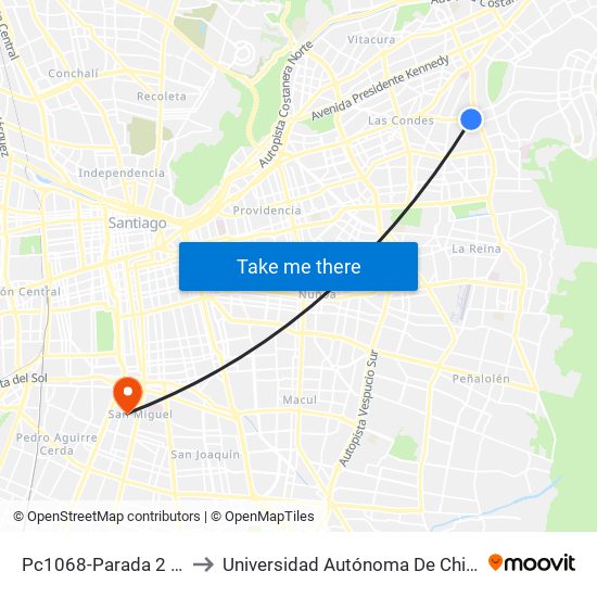 Pc1068-Parada 2 / (M) Los Dominicos to Universidad Autónoma De Chile - Sede El Llano Subercaseaux map