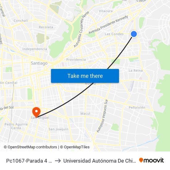 Pc1067-Parada 4 / (M) Los Dominicos to Universidad Autónoma De Chile - Sede El Llano Subercaseaux map