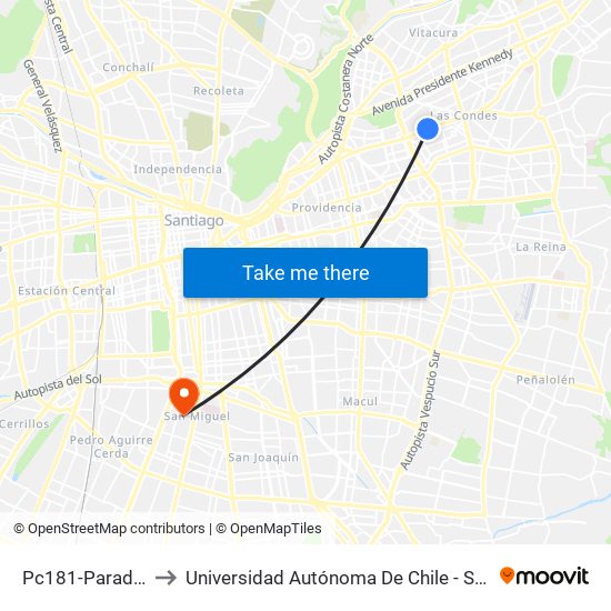 Pc181-Parada / Omnium to Universidad Autónoma De Chile - Sede El Llano Subercaseaux map