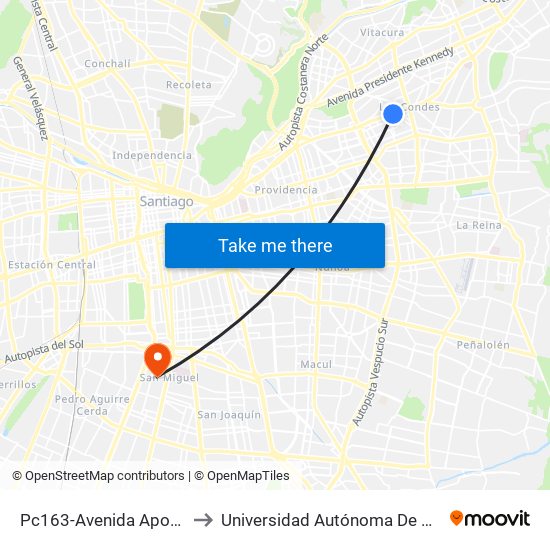 Pc163-Avenida Apoquindo / Esq. La Capitanía to Universidad Autónoma De Chile - Sede El Llano Subercaseaux map
