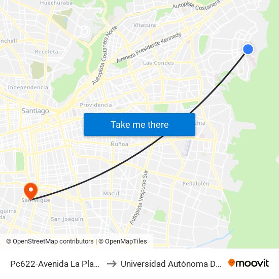 Pc622-Avenida La Plaza / Esq. Av. Mons. A. Del Portillo to Universidad Autónoma De Chile - Sede El Llano Subercaseaux map