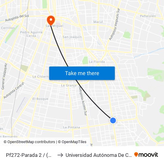 Pf272-Parada 2 / (M) Hospital Sótero Del Río to Universidad Autónoma De Chile - Sede El Llano Subercaseaux map