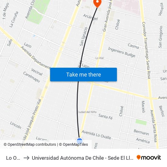 Lo Ovalle to Universidad Autónoma De Chile - Sede El Llano Subercaseaux map