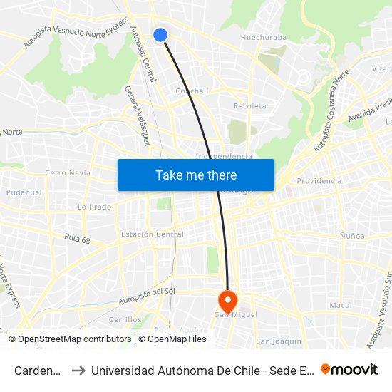 Cardenal Caro to Universidad Autónoma De Chile - Sede El Llano Subercaseaux map