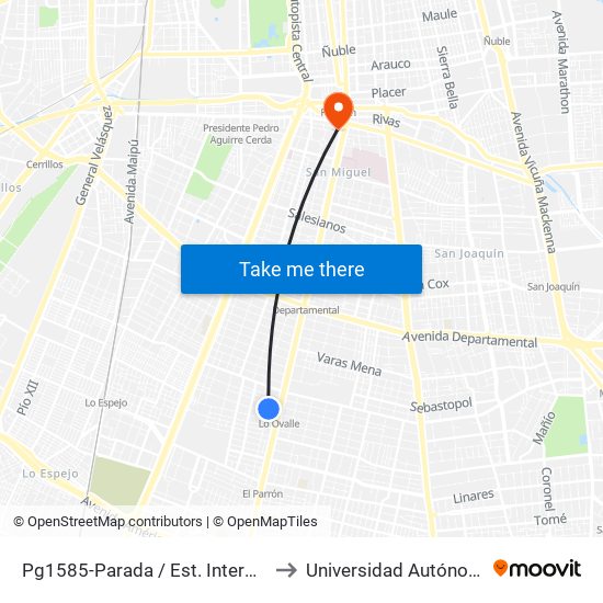 Pg1585-Parada / Est. Intermodal Lo Ovalle to Universidad Autónoma De Chile map