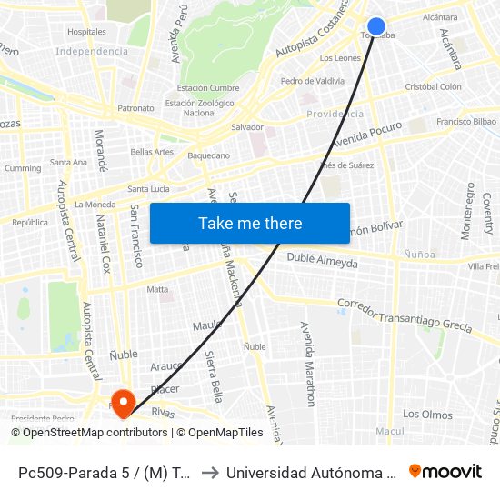 Pc509-Parada 5 / (M) Tobalaba to Universidad Autónoma De Chile map