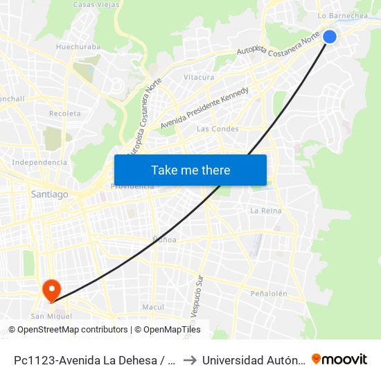 Pc1123-Avenida La Dehesa / Esq. Av. Las Condes to Universidad Autónoma De Chile map
