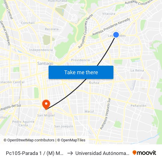 Pc105-Parada 1 / (M) Manquehue to Universidad Autónoma De Chile map