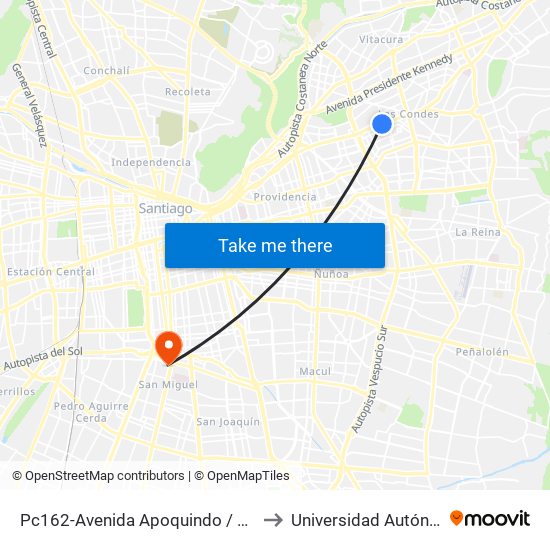 Pc162-Avenida Apoquindo / Esq. Rosa O'Higgins to Universidad Autónoma De Chile map