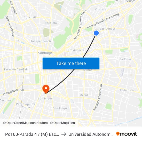 Pc160-Parada 4 / (M) Escuela Militar to Universidad Autónoma De Chile map