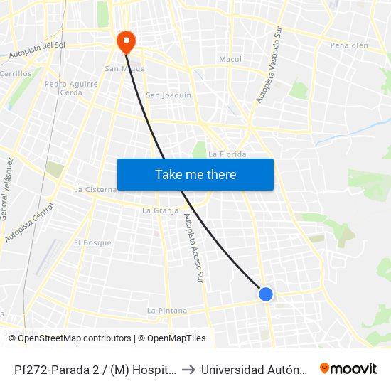 Pf272-Parada 2 / (M) Hospital Sótero Del Río to Universidad Autónoma De Chile map