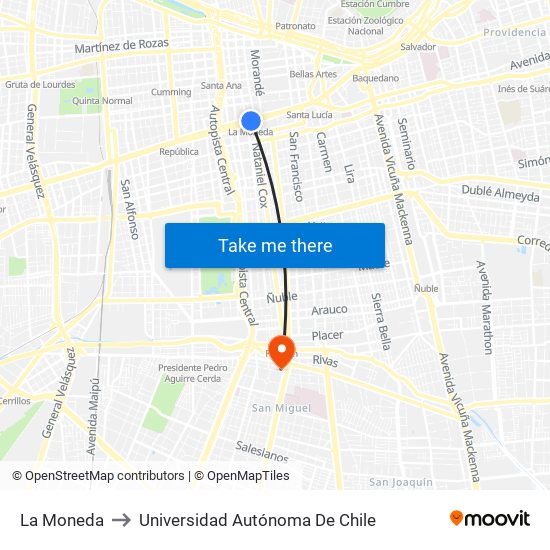 La Moneda to Universidad Autónoma De Chile map