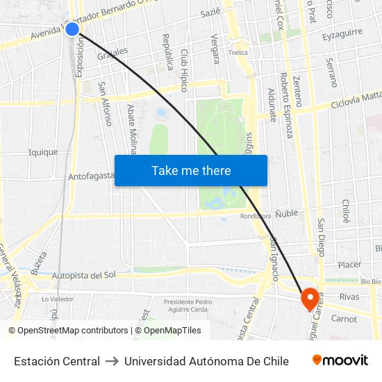 Estación Central to Universidad Autónoma De Chile map