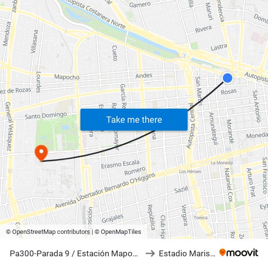 Pa300-Parada 9 / Estación Mapocho to Estadio Marista map