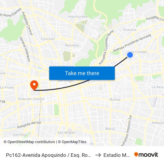 Pc162-Avenida Apoquindo / Esq. Rosa O'Higgins to Estadio Marista map