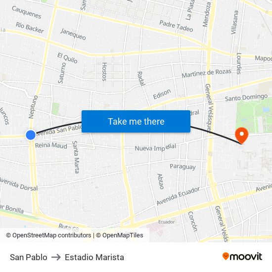 San Pablo to Estadio Marista map