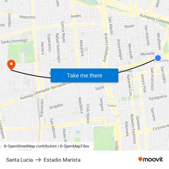 Santa Lucía to Estadio Marista map
