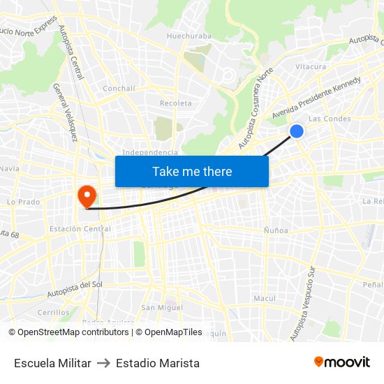 Escuela Militar to Estadio Marista map