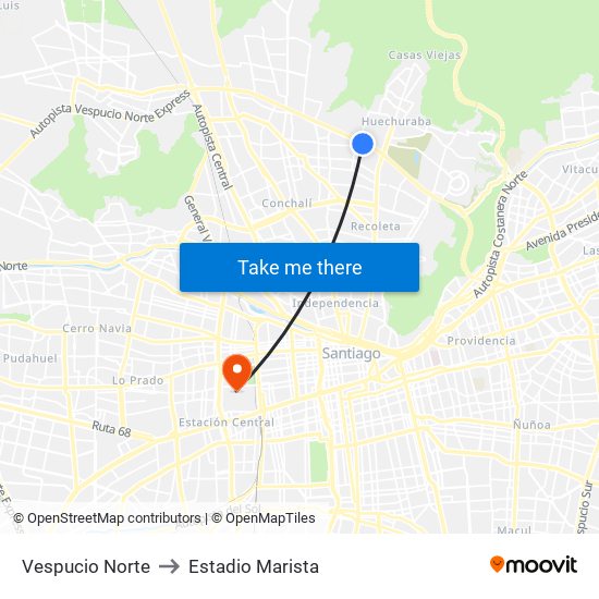 Vespucio Norte to Estadio Marista map