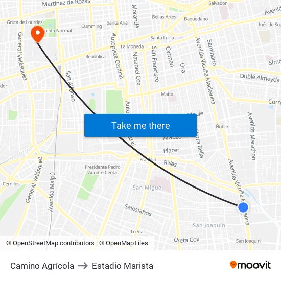Camino Agrícola to Estadio Marista map