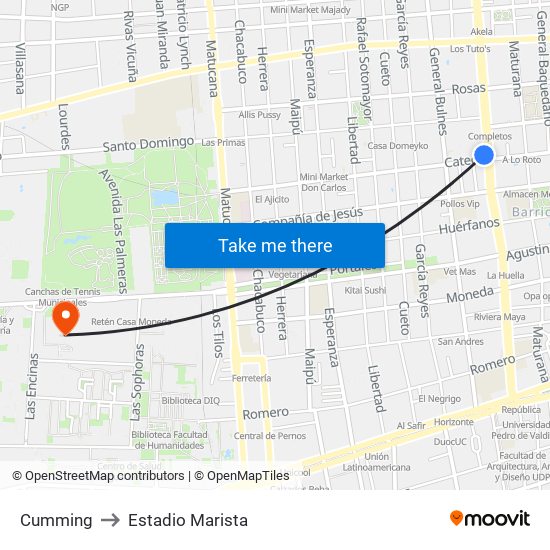 Cumming to Estadio Marista map