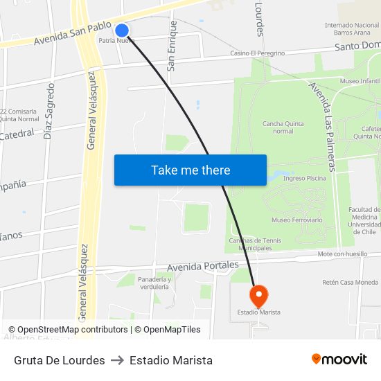 Gruta De Lourdes to Estadio Marista map