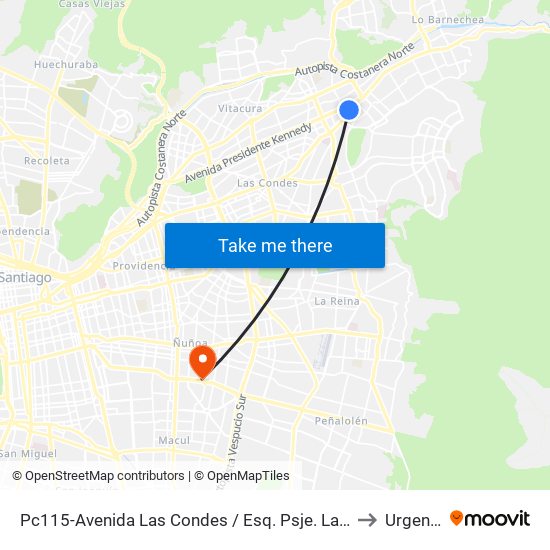 Pc115-Avenida Las Condes / Esq. Psje. Las Condes to Urgencia map