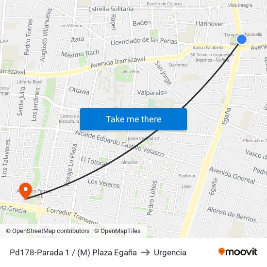 Pd178-Parada 1 / (M) Plaza Egaña to Urgencia map