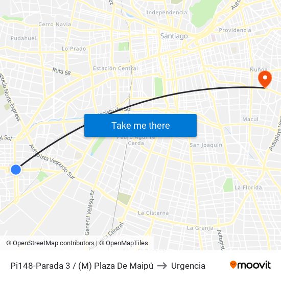 Pi148-Parada 3 / (M) Plaza De Maipú to Urgencia map