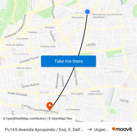 Pc165-Avenida Apoquindo / Esq. E. Dell'Orto to Urgencia map