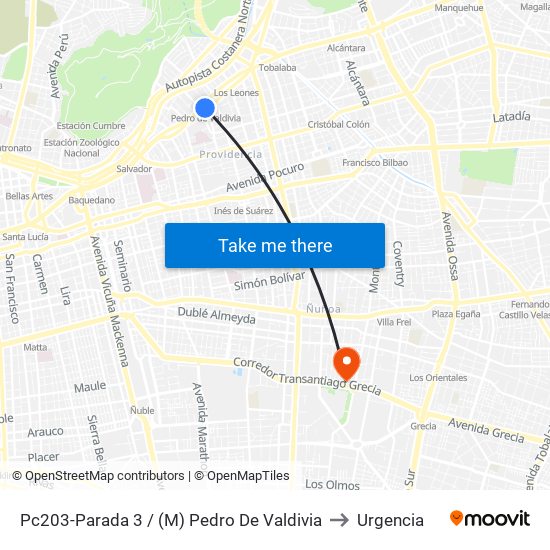 Pc203-Parada 3 / (M) Pedro De Valdivia to Urgencia map