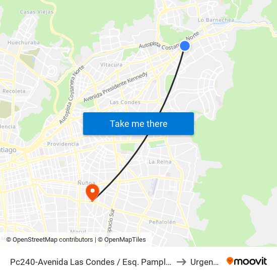 Pc240-Avenida Las Condes / Esq. Pamplona to Urgencia map