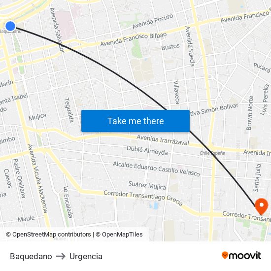 Baquedano to Urgencia map