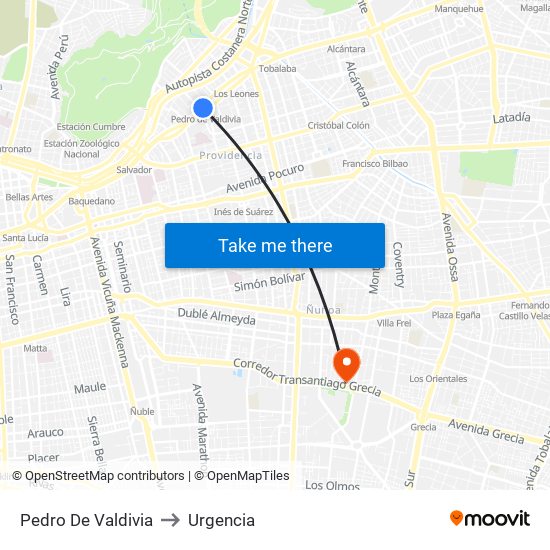 Pedro De Valdivia to Urgencia map
