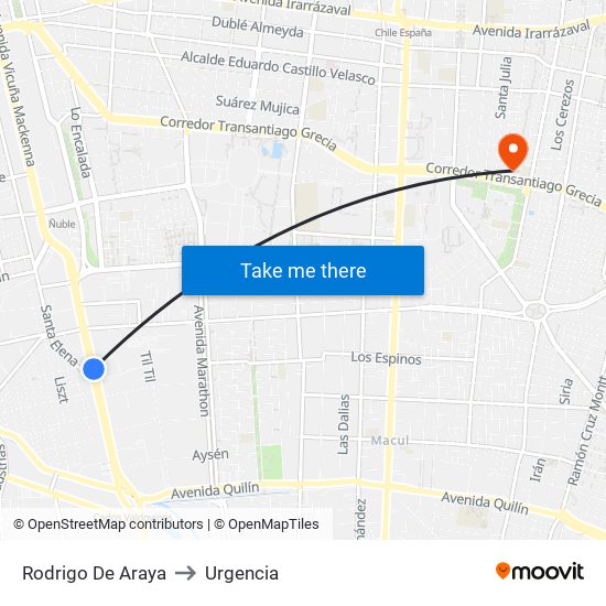 Rodrigo De Araya to Urgencia map