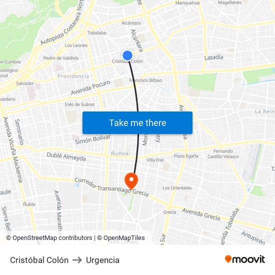 Cristóbal Colón to Urgencia map