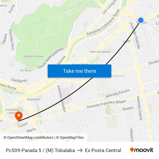 Pc509-Parada 5 / (M) Tobalaba to Ex Posta Central map