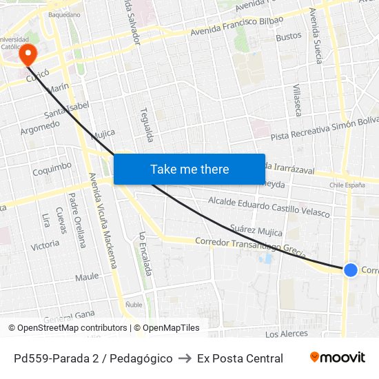 Pd559-Parada 2 / Pedagógico to Ex Posta Central map