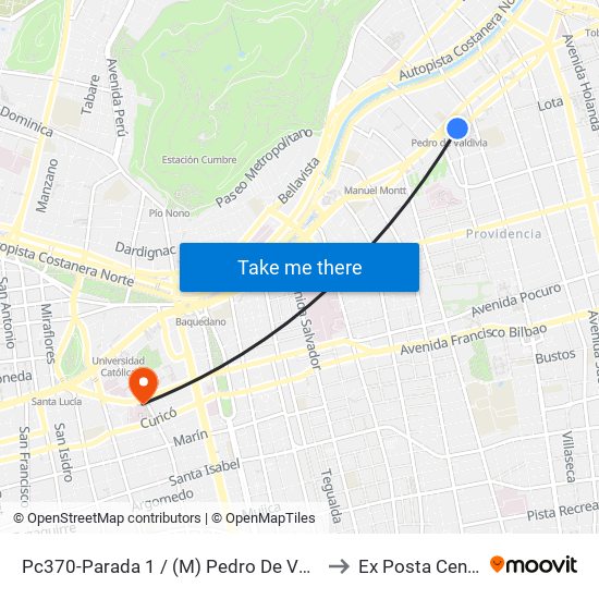 Pc370-Parada 1 / (M) Pedro De Valdivia to Ex Posta Central map