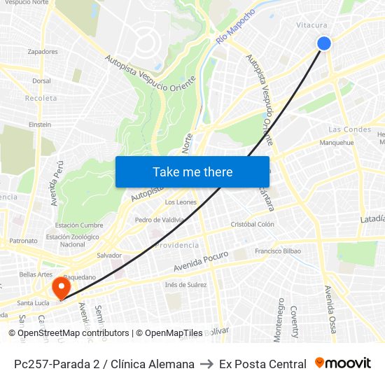 Pc257-Parada 2 / Clínica Alemana to Ex Posta Central map