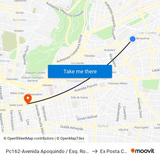 Pc162-Avenida Apoquindo / Esq. Rosa O'Higgins to Ex Posta Central map