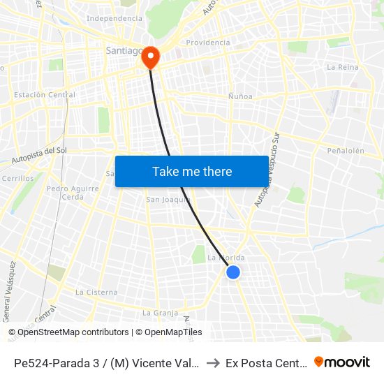 Pe524-Parada 3 / (M) Vicente Valdés to Ex Posta Central map