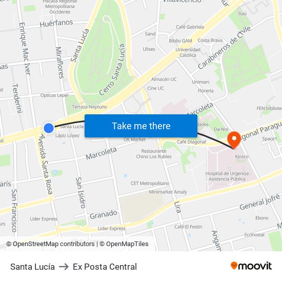 Santa Lucía to Ex Posta Central map
