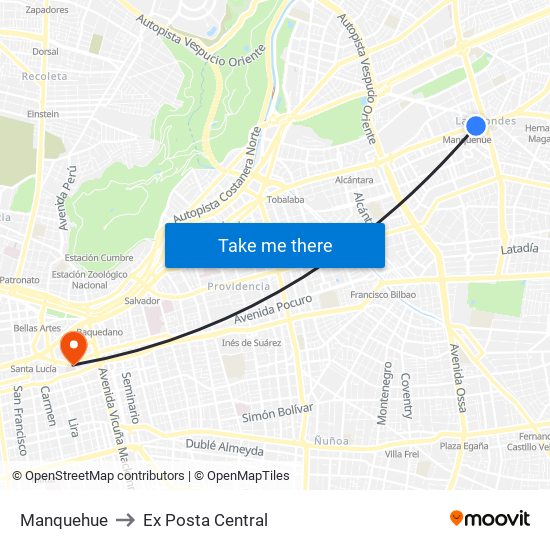 Manquehue to Ex Posta Central map