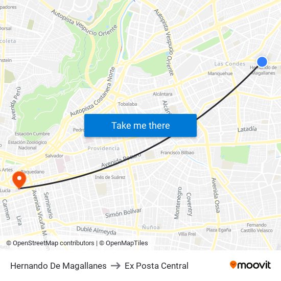 Hernando De Magallanes to Ex Posta Central map