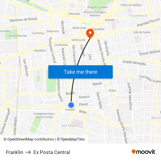 Franklin to Ex Posta Central map