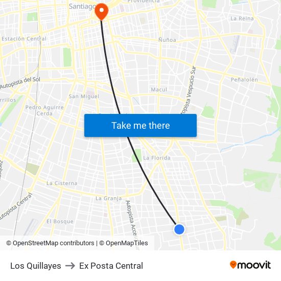 Los Quillayes to Ex Posta Central map