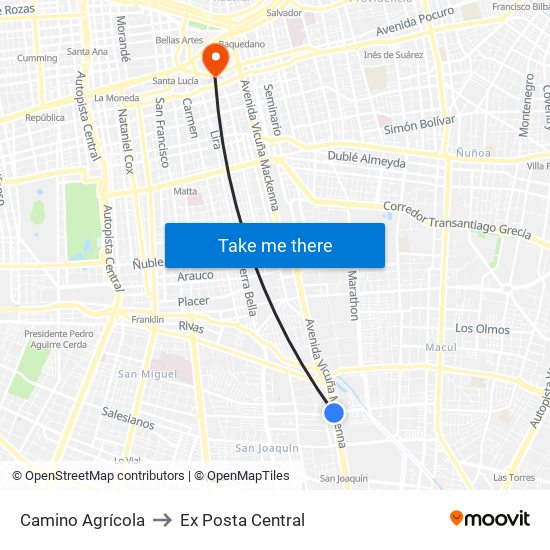 Camino Agrícola to Ex Posta Central map